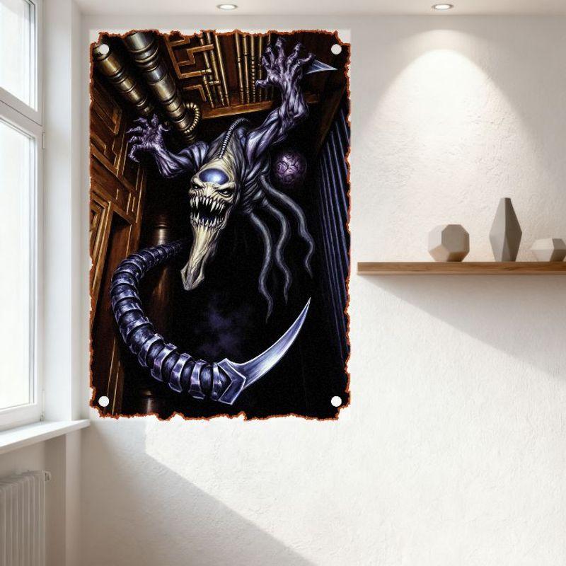 Monstrous Alien Humanoid Creature Metal Tin Sign - Industrial Dark Eerie Art Plaque for Home Bar Man Cave Decor