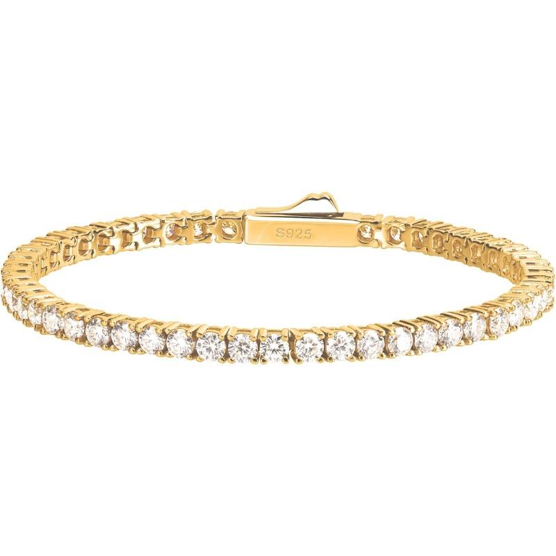 EcoGems Moissanite Tennis Bracelet for Women and Men – 18K White or Yellow Gold Plated Sterling Silver – Lab Grown D Color VVS Clarity Stones