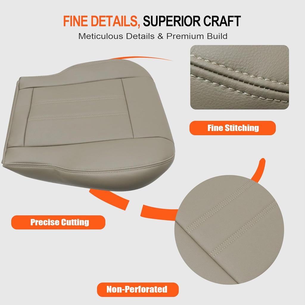 GXARTS Non-Perforated Driver Side Bottom Replacement Leather Seat Cover Tan Compatible with Chrysler Town & Country 2008 2009 2010 2011 2012 2013