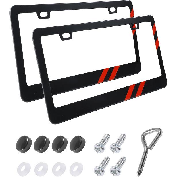 License Plate Frames,Car Accessories Matte Black License Plate Holder,Rust Rattle Proof Aluminum Holder with Screws mounting Kit,Universal Car Tag