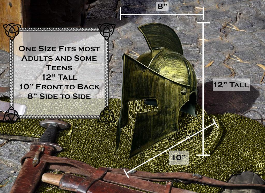 Costum Cască Cavaler Medieval Grec Spartan, Aur, Cască Romană Gladiator Războinic Aurie cu Mască de Față Pliabilă, Aur, Mărime Unică