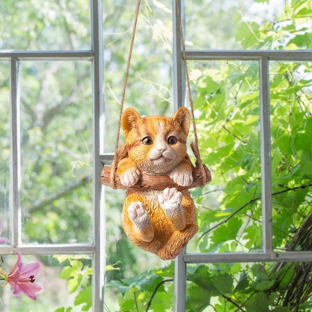 Cute Hanging Cat Statue Garden Animal Figurine Decorative Sculpture Pendant