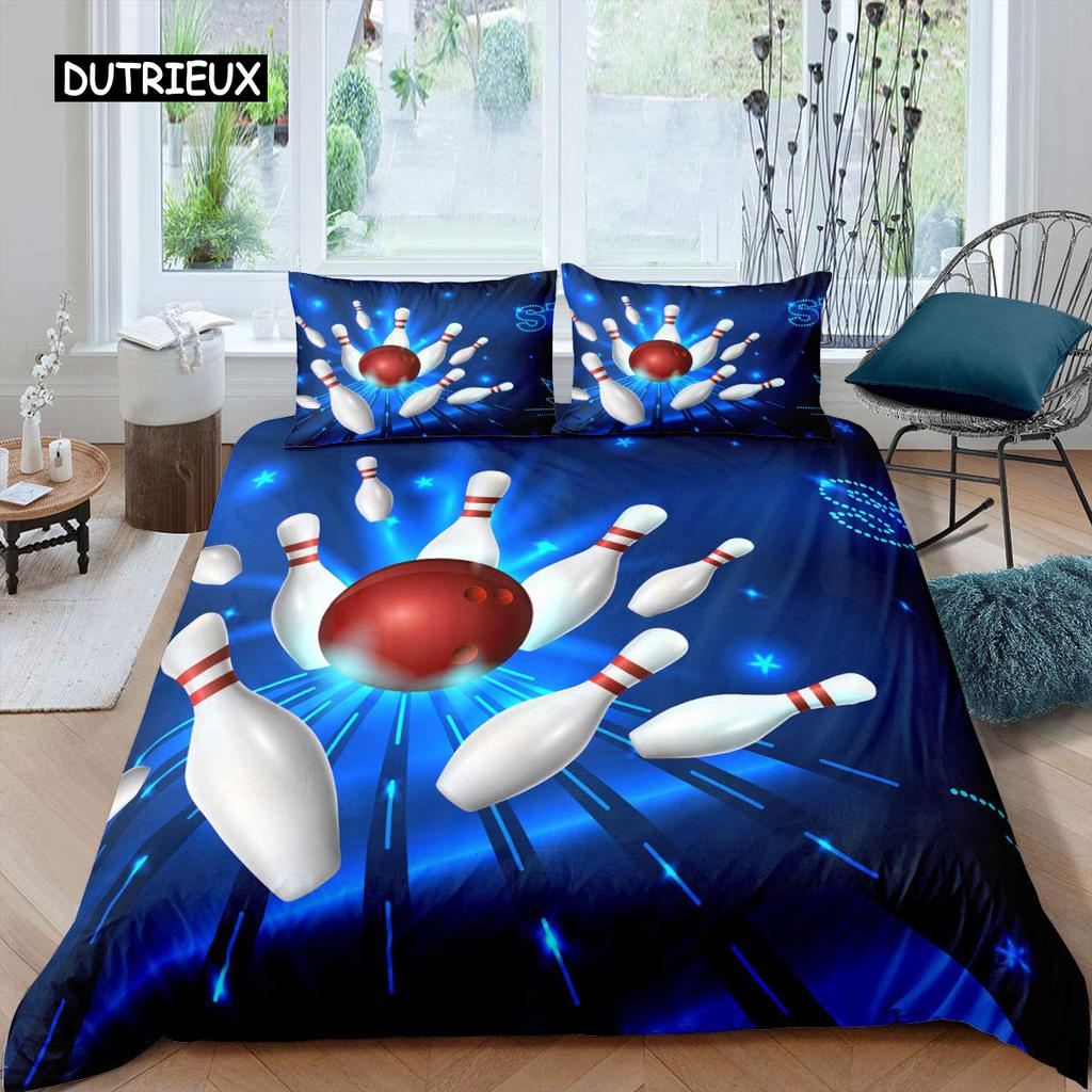 Bowling Duvet Cover Polyester Sport Competition Quilt Cover Sports Games Starry Sky Blue Line Bedding Set Double Queen King Size