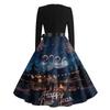 Women's Casual Fashion Round Neck Long Sleeve New Year Printed Retro Dress
