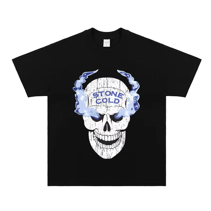 Summer Men New Stone Cold Steve Austin WWE Tshirts Wrestling Pure Cotton Vintage Short Sleeve T-shirt High Quality Luxury Brand