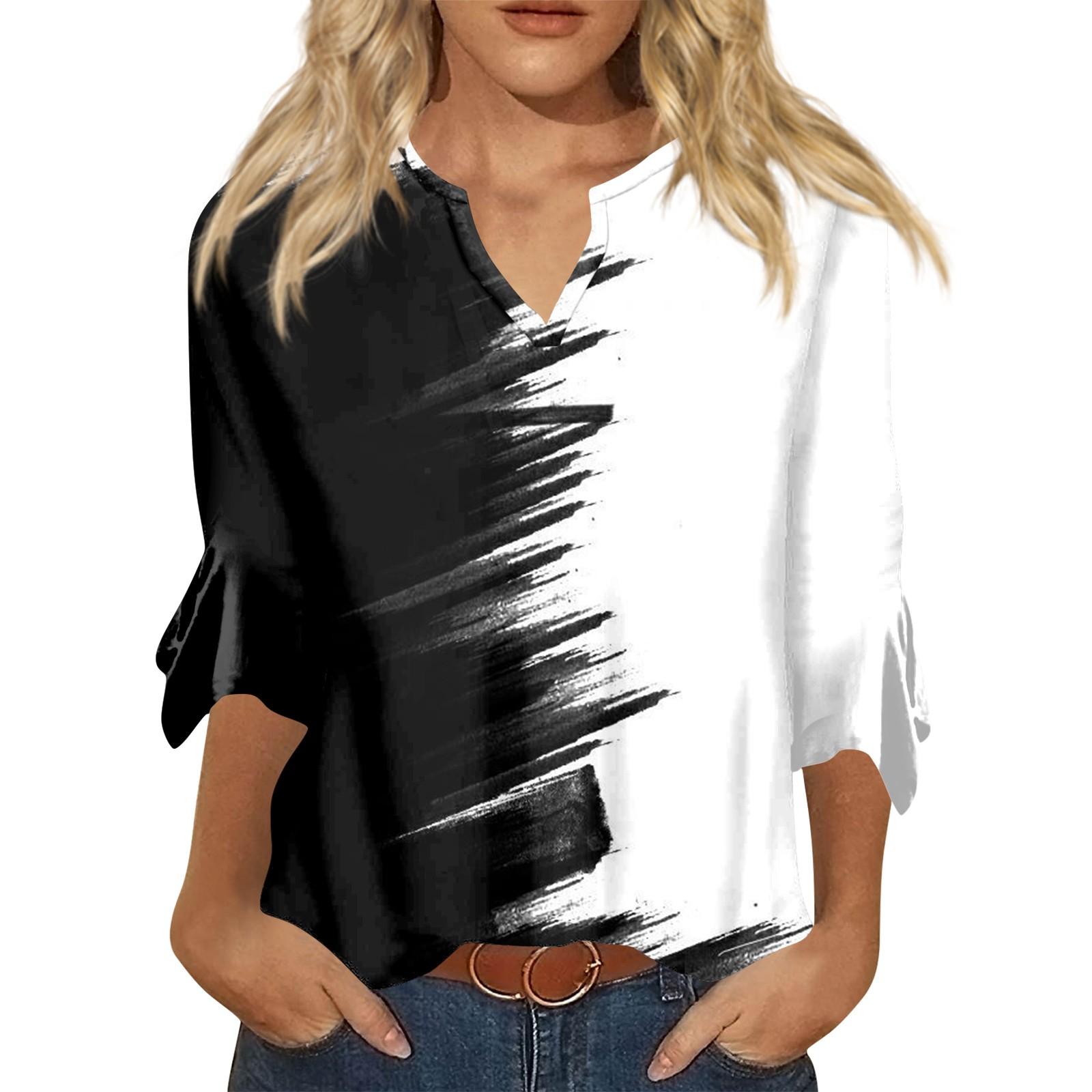 

Рубашки с рукавом 3/4 для женщин, футболки с рисунком и принтом, блузки, повседневные базовые топы больших размеров, пуловеры XXXL чёрный