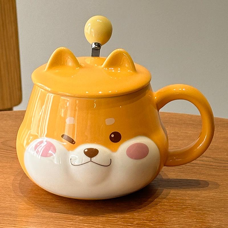 Creative Cute Shiba Inu Ceramic Cup With Lid High Value Wind Home Couple Water Cup With Hand Gift