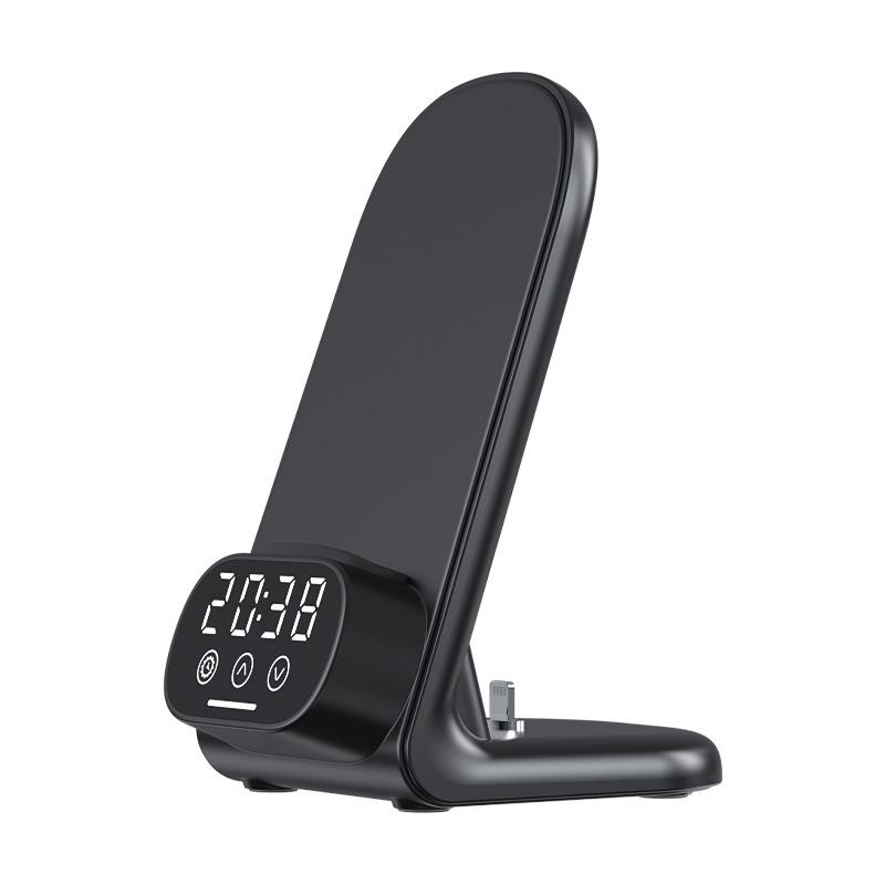 Multi-functional Wireless Charger & Phone Holder with Digital Clock and Bluetooth Earphone Dock