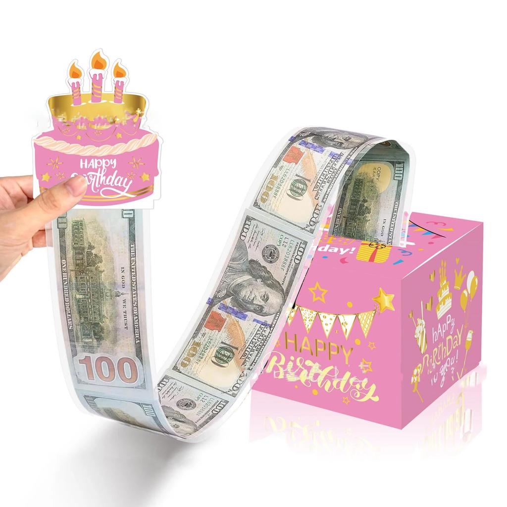1pcs Birthday Cash Gift Box with Cake Card Funny Pumping Money Box Creative Birthday Gifts for Men Women