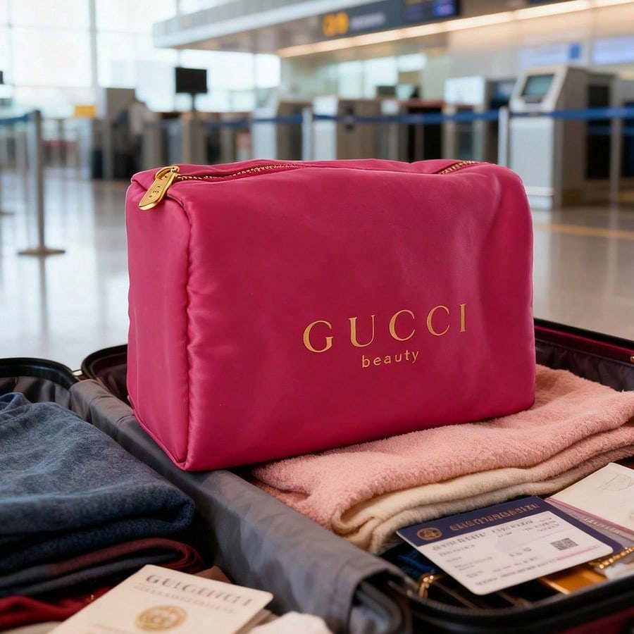 Women Purple-red Satin Makeup Bag, Toiletry Bag and Large-capacity Storage Bag, Suitable for Traveling GUCCI-GIFT-81