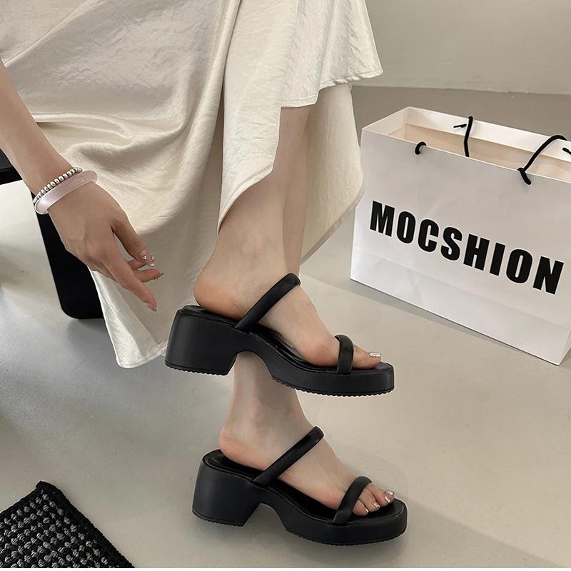 New Summer Open Toe Women's Slippers Fashion Ladies Outdoor Thick Bottom Dress Slide Sandals
