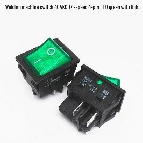 40A High-Power KCD4 Rocker Switch for Welding Machine with Light, Ship-Shaped, Four-Pin, Red/Green