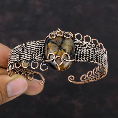 Chiastolite Copper Wire Wrapped Bangle Real Gemstone Cuff Bracelet Handmade Copper Jewelry Adjustable Bangle Gift For Mom Wire Wrap Jewelry