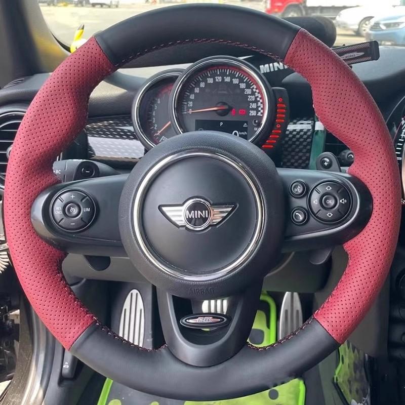 Hand-stitched Suede&leather Full Coverage Car Steering Wheel Cover for Mini Cooper S JCW F54 F55 F56 F57 F60 Countryman