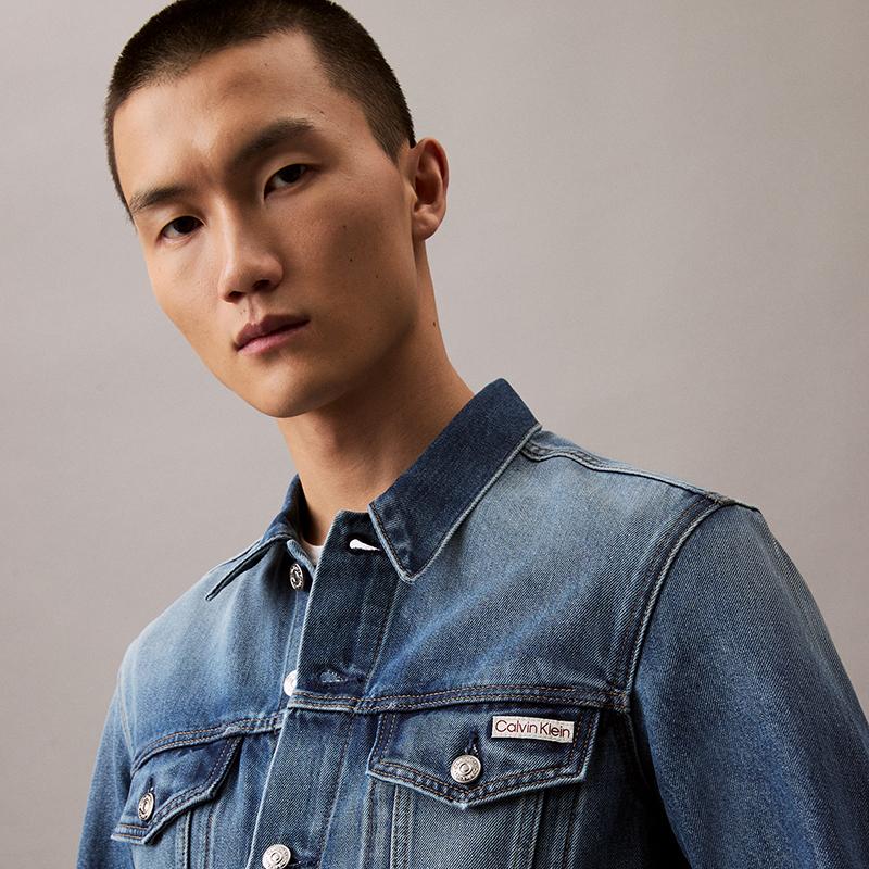 Calvin Klein Ss25 Trendy American Vintage Lapel Denim Jacket Men Jackets Denim-Blue 4LB772G