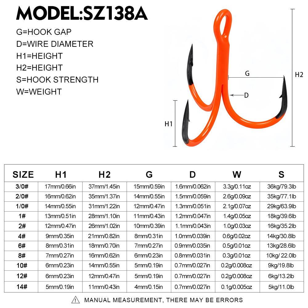 Glow-in-the-Dark Fluorescent Treble Hooks with Colored Reinforced Hair Ties and Three-Prong Design.