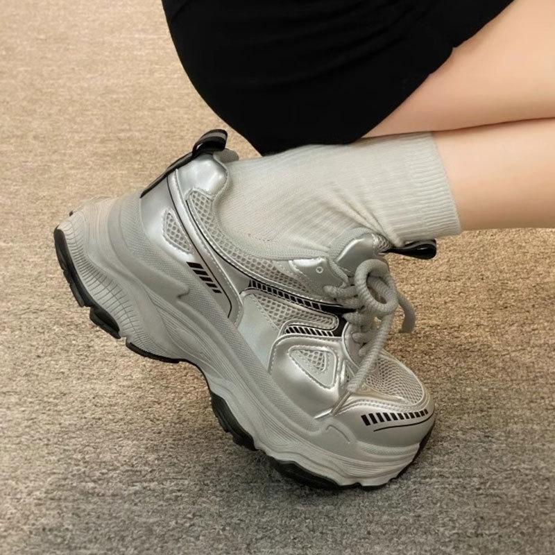 Mesh breathable sneakers platform popular white shoes women ins tide spring 2025 new Internet celebrity dad shoes