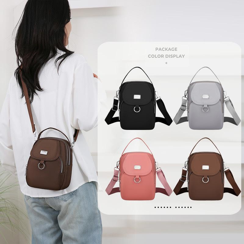 Lightweight Nylon Women's Messenger Bag - Casual Mini Handbag with Multi-Zipper Compartments, Detachable Adjustable Shoulder Strap & Front Pocket