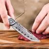WXCOO Damascus Steel Folding Knife for Cut Fruit Vegetable Durable Meat Cleaver Kitchen Pocket Knife with Cover