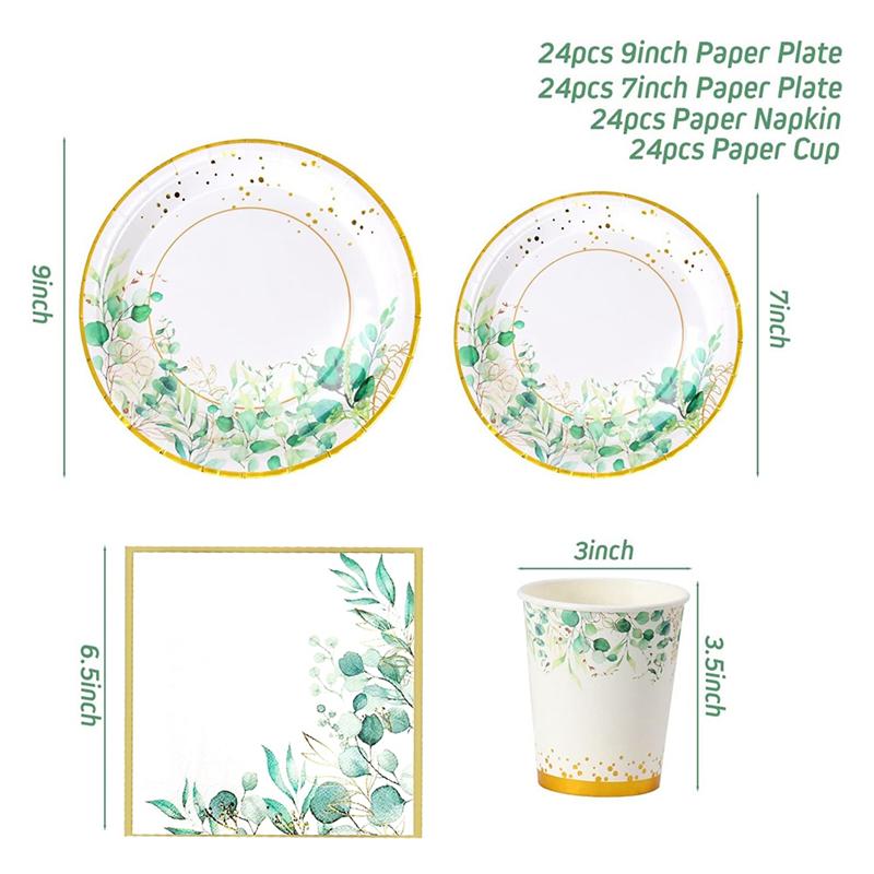 M-Modern-Green Paper Plates Set For 24 People As Shown Sage Green Paper Plates And Napkins Cups Set For Birthday Party Supplies,