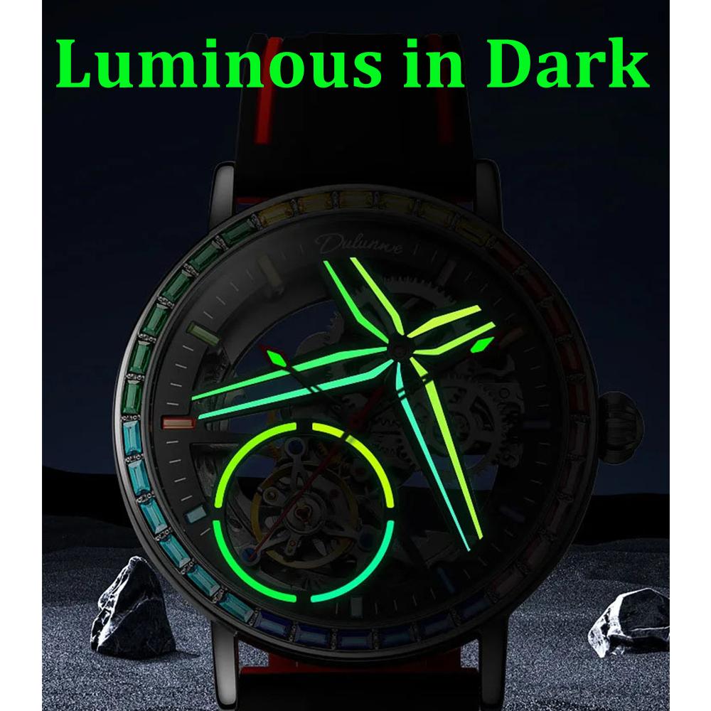 New Hollowed Out Fully Automatic Mechanical Watches for Men Fashion Color Diamond Stainless Steel Luminous Waterproof Watch