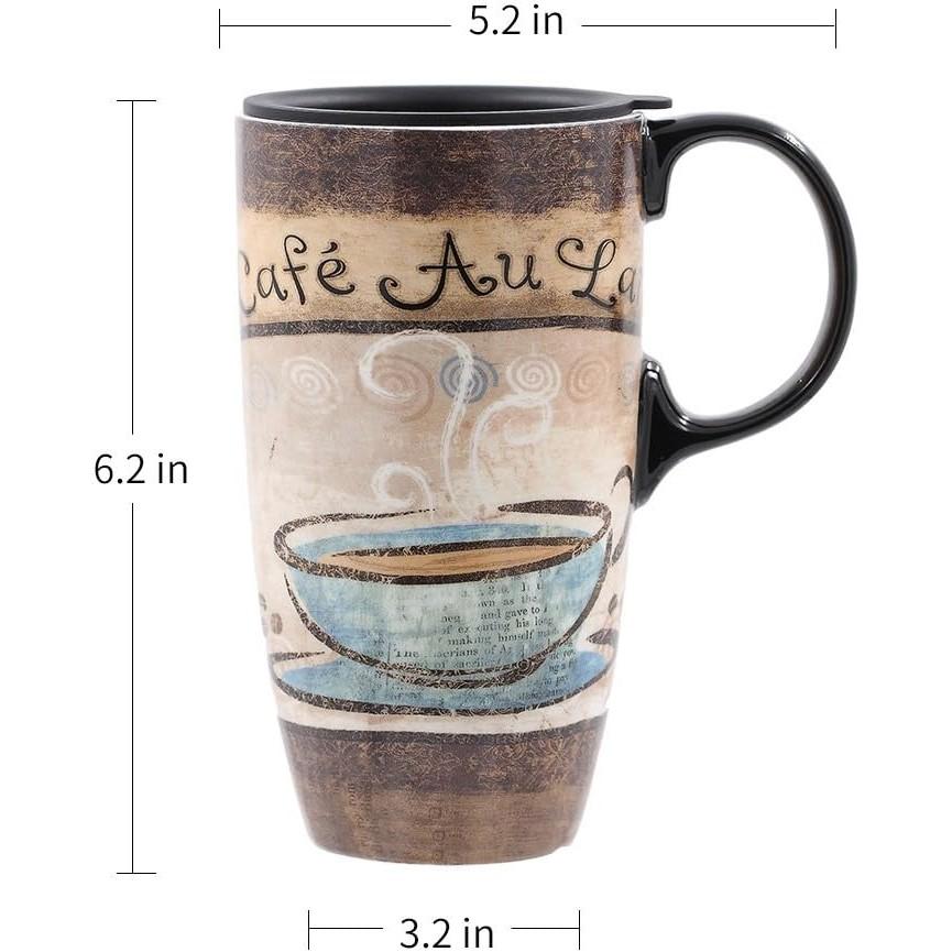 Tall Ceramic Travel Mugs 17 Oz. Sealed Lid With Color Box and Handle Coffee Cup