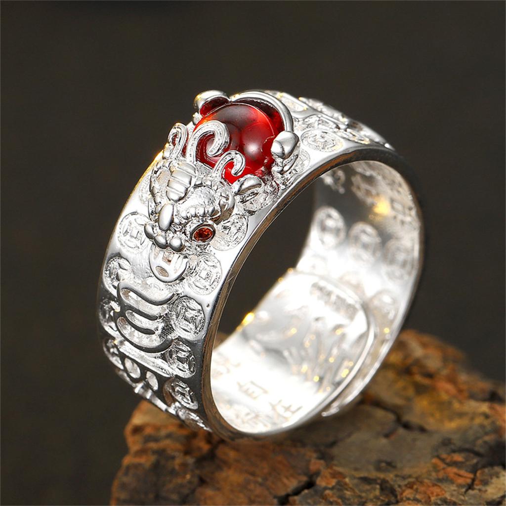 Anillos Chinos Pixiu de Feng Shui Para Mujeres Hombres Cobre Chapado en Plata Monedas Pi Xiu Anillo de Dedo Abierto Amuleto Riqueza Joyería de la Suerte
