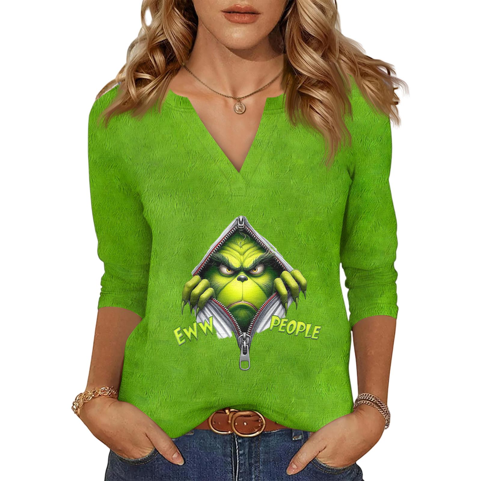 

Women s Casual Fashionable Sexy Comfortable V-Neck Christmas Three-Quarter Sleeve Top S