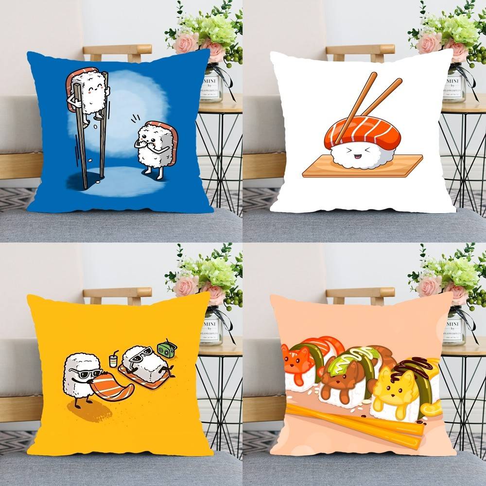 Cartoon Schattig Sushi Kussenhoes Sierkussenhoes Scandinavische Vintage Stijl Kussenhoezen Woonkamer Sofa Bank Zitdecor