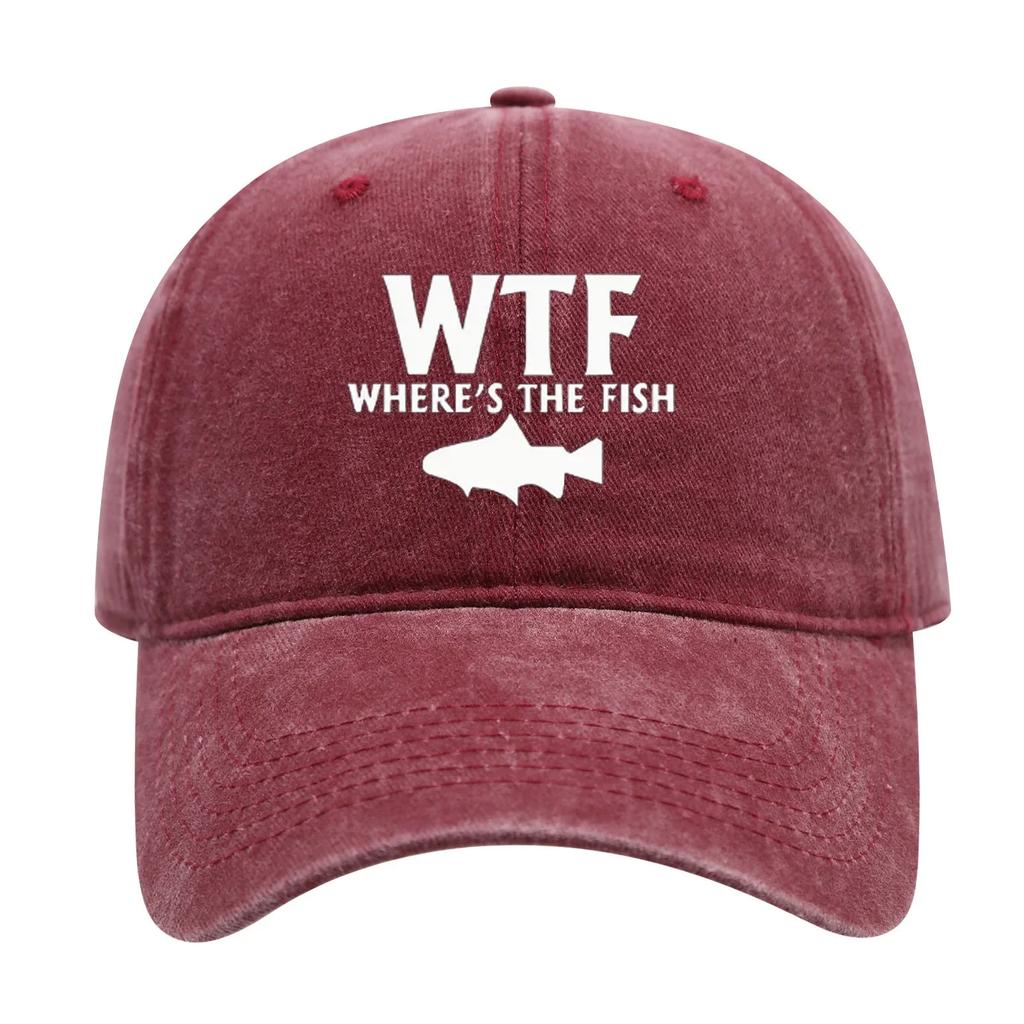 Men Women Casual Simple and Versatile Hats WTF Letter Fish Printed Washed Cotton Baseball Caps for Sun Protection Casual Wear