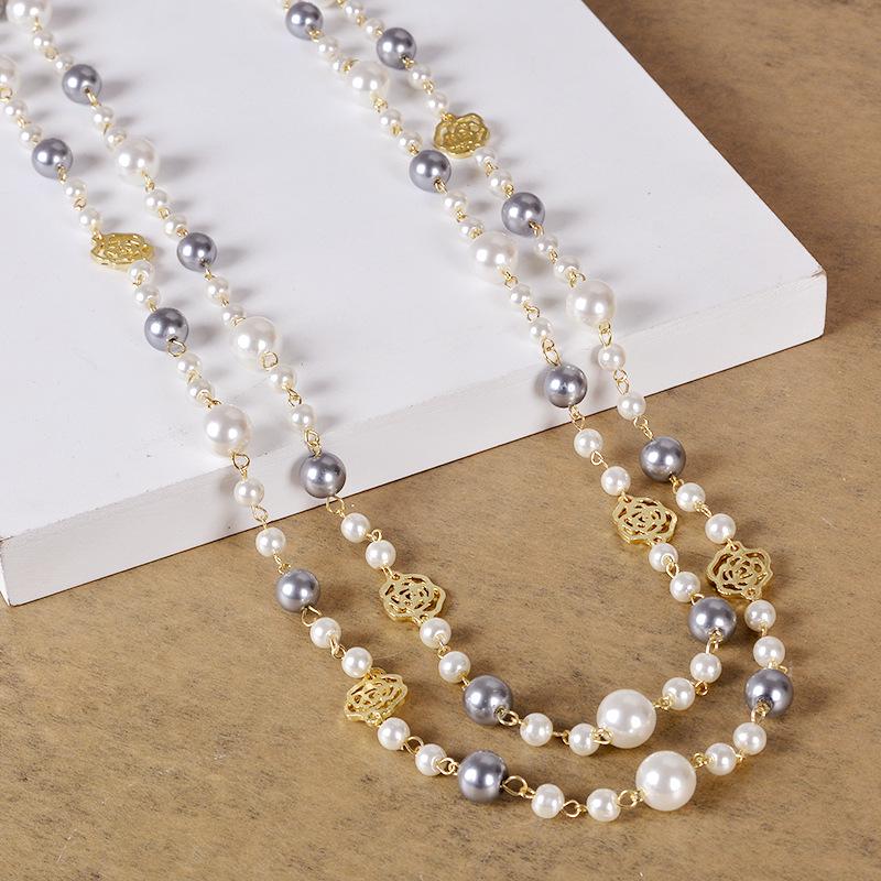 Camellia Pearl Sweater Necklace - Women's Long Pendant