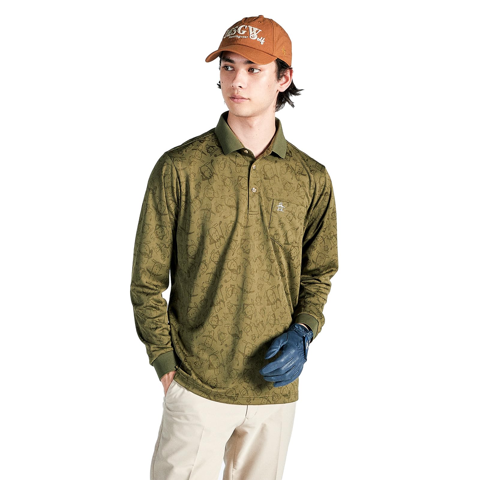 

Munsingwear MG4FLS80M Поло с длинным рукавом с пингвином на груди KH00 Мужской воротник, карман, жаккард, влагоотводящий, быстросохнущий, защита от УФ-лучей, гольф,