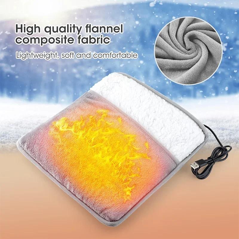 Portable USB Electric Foot Heating Pad Washable Soft Plush Foot Heater Winter Foot Warming Mat for Bed,Under Desk,Home light