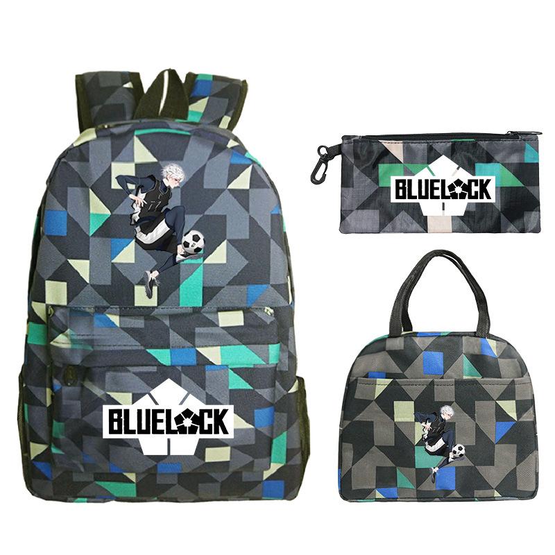 3 Piece School Backpack Set for Students Large Capacity Oxford Cloth Schoolbag with Shoulder Strap and Pencil Case