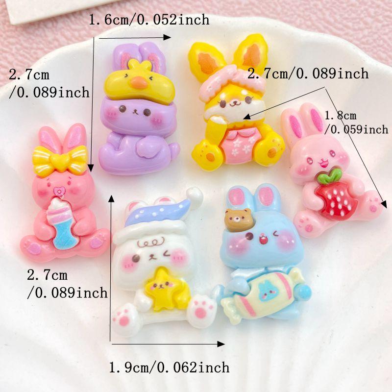 10Pcs New Cute Cartoon Rabbit Series Flat Back Ornament Jewelry Bows Accessories