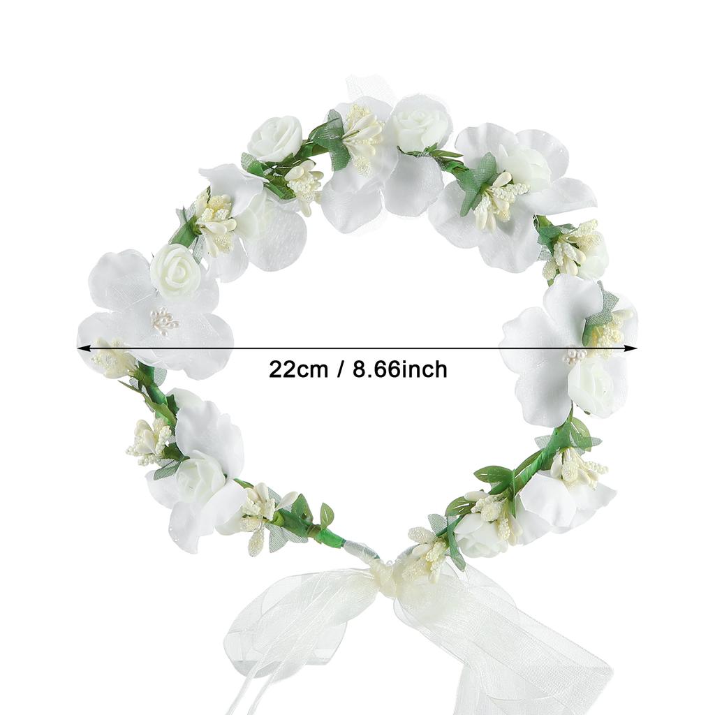 Bride Flower Crown Wreath Bride Garland with Ribbon Wreath Handmade Headband Headpiece Fairy Tiaras Wedding Hair Accessories