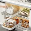Pull-out Kitchen Storage Rack with Slide Rails Drawer Type Bowl Dish Storage Rack Spice Box Storage Rack Cabinets Organizer