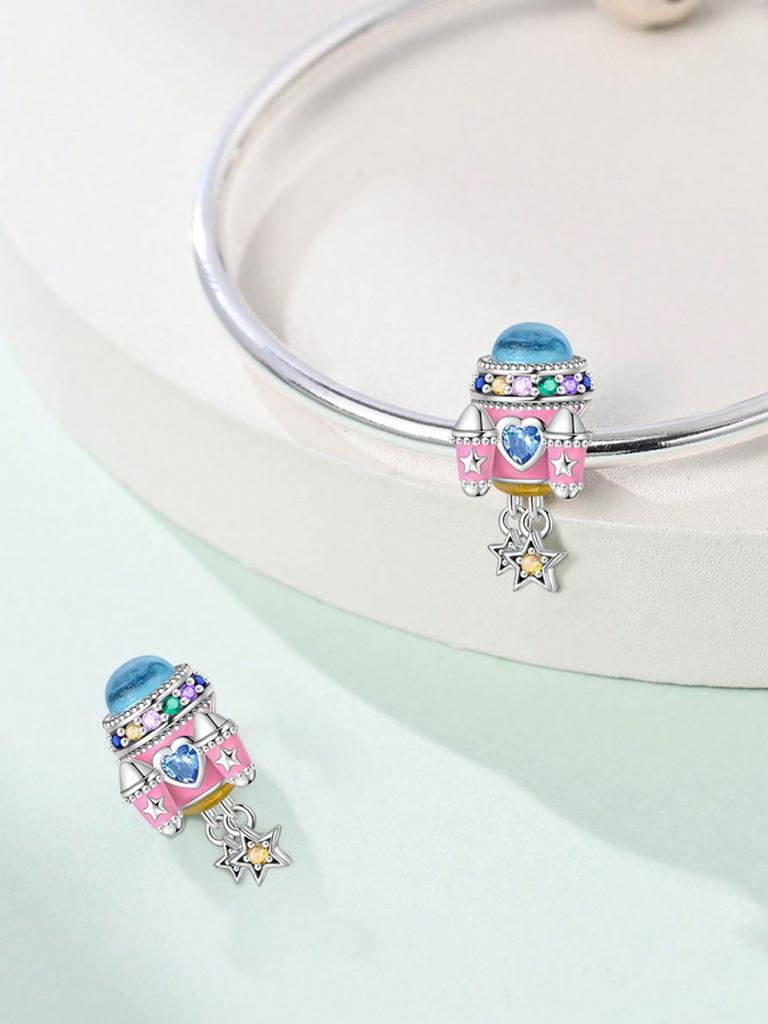 Charms Silber Rosa Rakete Roboter Handy Perlen Charm Kupferbeschichtet Passend Kupferoriginal Armband Für Schmuckherstellung Diy Charm