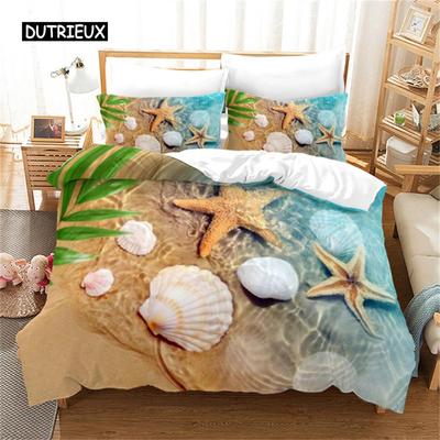 Bedding Set Fish Sea Turtle Duvet Cover Jellyfish Seashell Starfish Microfiber Marine Theme Quilt Cover Twin Full for Kid Adult
