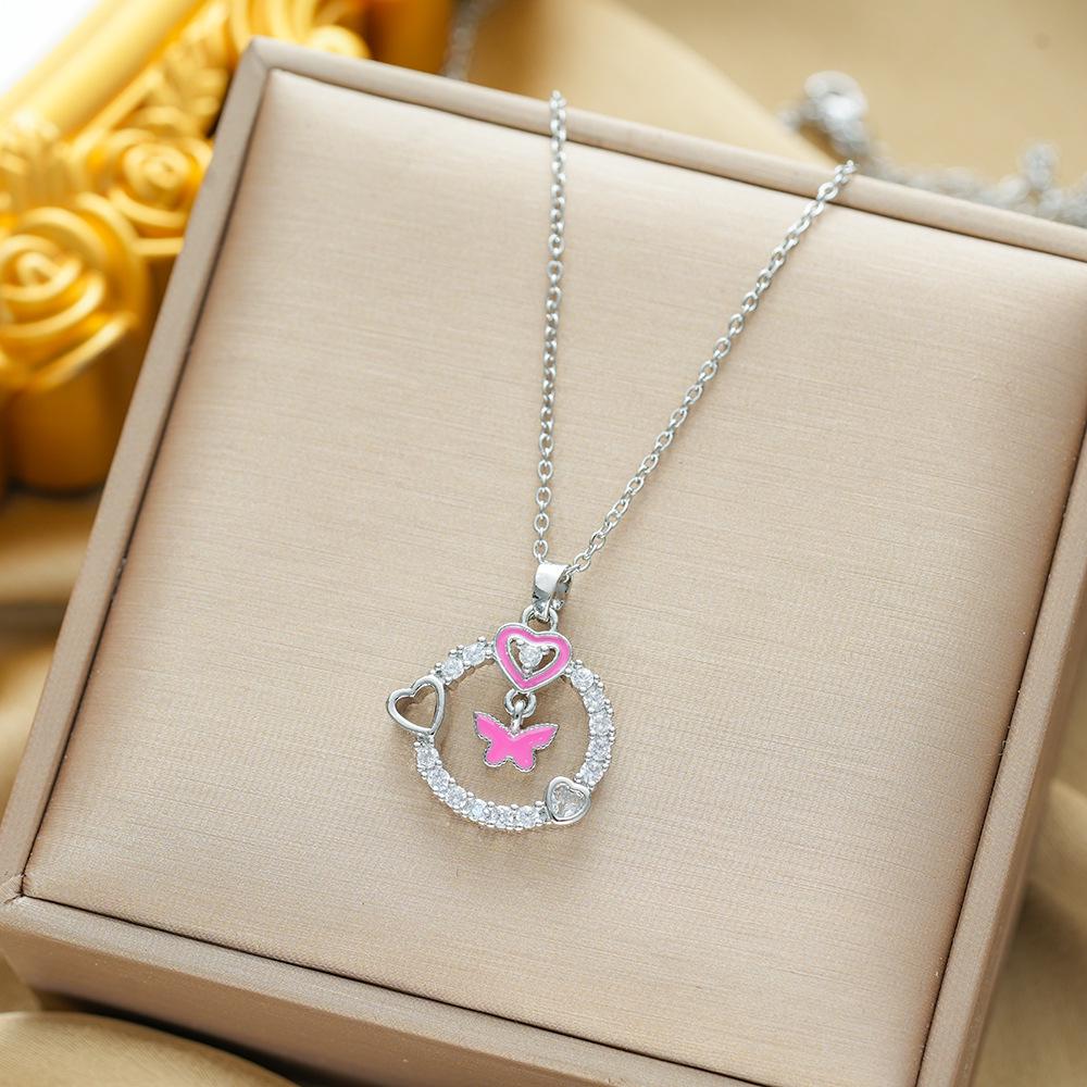 Titanium Steel Zircon Butterfly Pendant Necklace - Simple & Versatile Clavicle Accessory