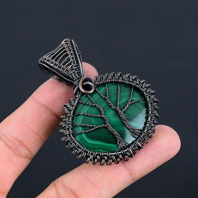 Doppelter Lebensbaum Malachit Edelstein Kupferdraht Wickel Wunderschöner Handgefertigter Schmuck Anhänger Für Sie