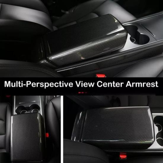Carbon Fiber Interior Armrest Storage Box Cover Trim For 2017- Tesla Model 3