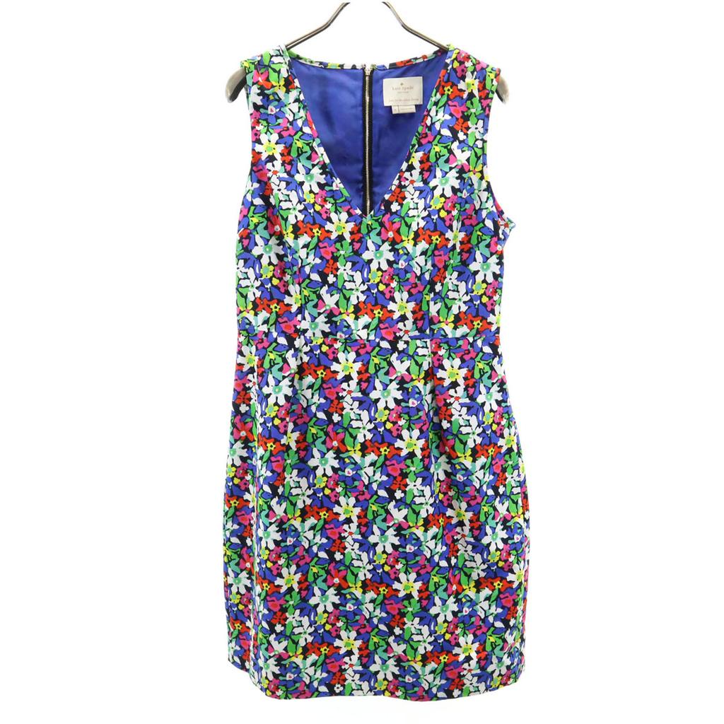Kate Spade Silk Blend Floral No Sleeve V Neck One Piece 8 Navy Women Used