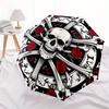 Skull & Roses Crossbones Circular Wall Art Decor Umbrella, Portable 3-Fold Compact Umbrella for Men & Women R135