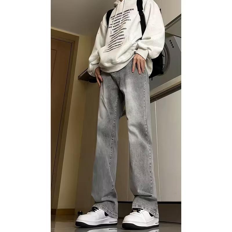 Cleanfit Smoke Grey Jeans Men's Straight Slim Fit American Vintage Pants High Waist Skinny Scimitar Pants
