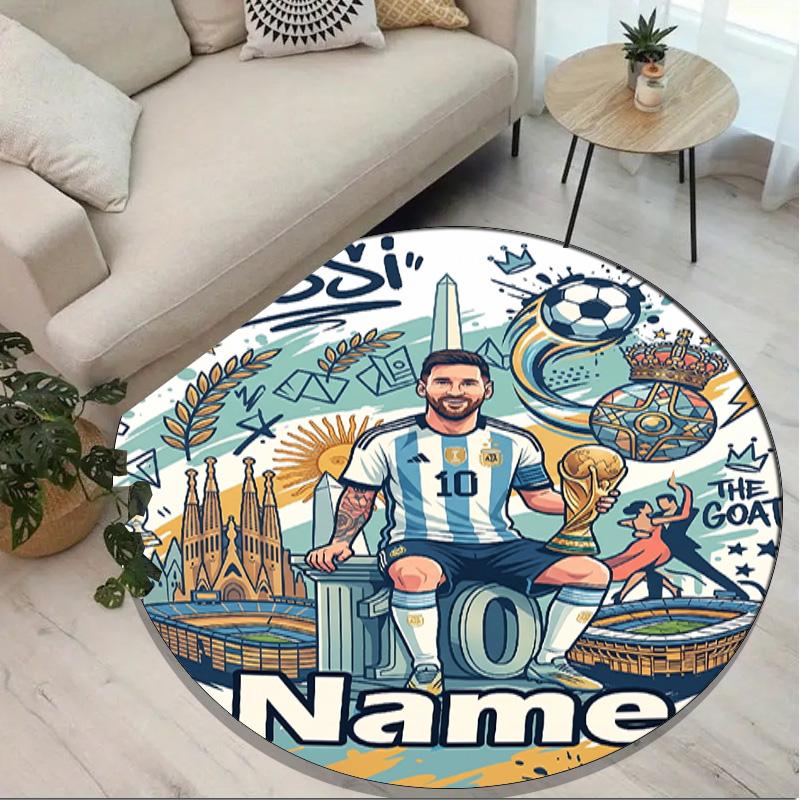 Custom Name Personalized Leo Messi Print Round Rug, Versatile Home Decor Carpet, for Playroom, Apartment, Balcony, Entryway, Hallway Gift