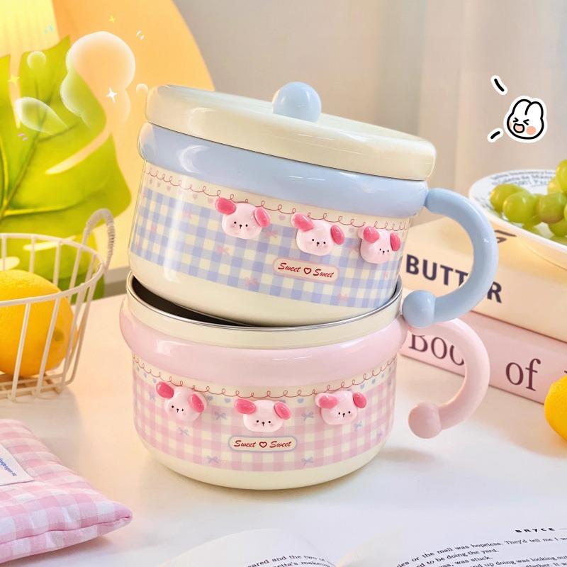 High Appearance Instant Noodle Bowl Stainless Steel Dining Soup Bowl Heart Student Dormitory with Lid Large Capacity Lunch Box