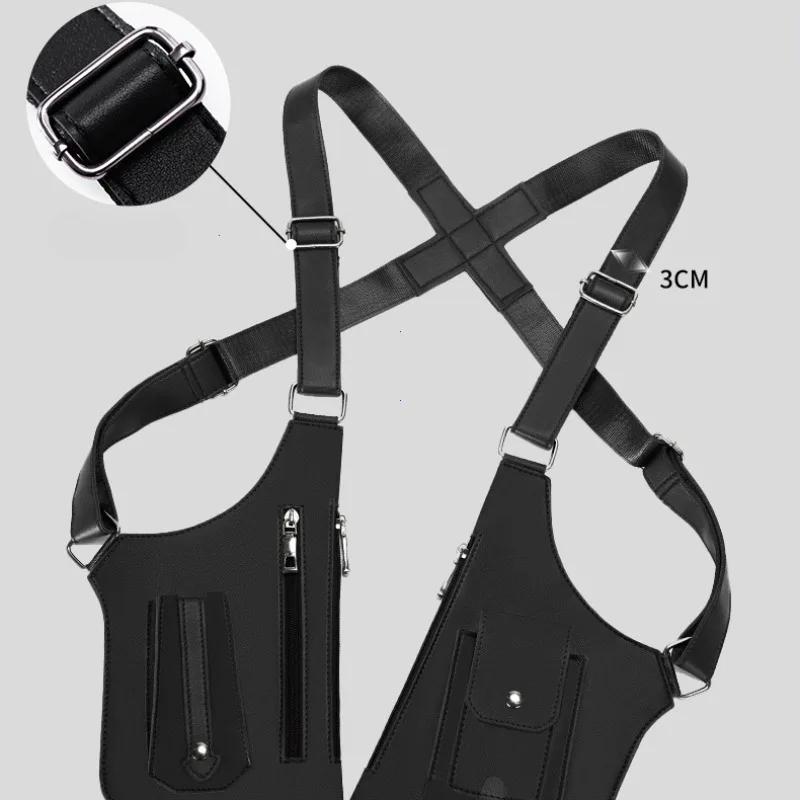 Zaino tattico da esterno antifurto con tracolla doppia e tasche multiple, borsa da petto, borsa a tracolla incrociata da uomo in pelle PU impermeabile