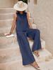 2025 Elegant Solid Color Two-Piece Set: Crew Neck Tank Top & Wide-Leg Pants for Women