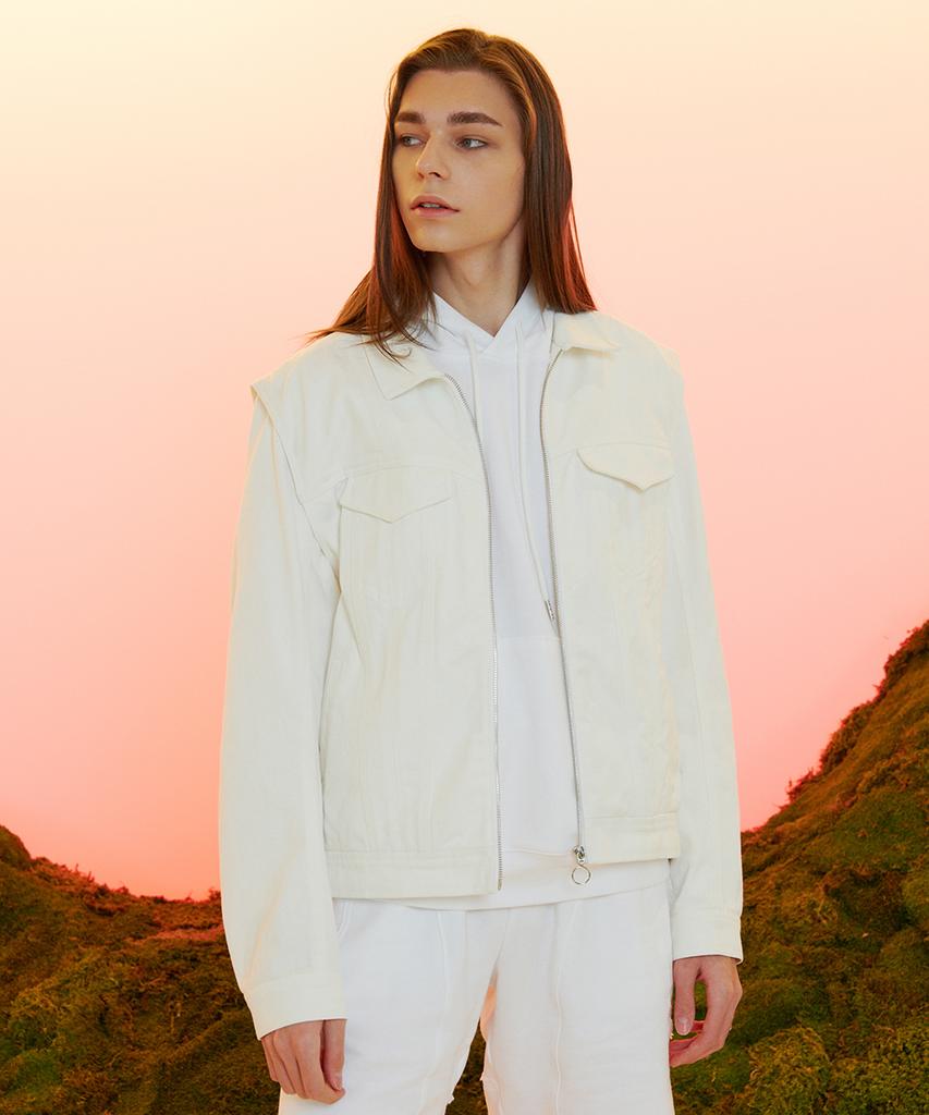 Raverous Sleeve Detachable Trucker Jacket White
